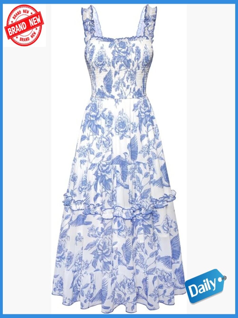 Flowy Smocked Sundress with Pockets Square Neck A-Line Midi